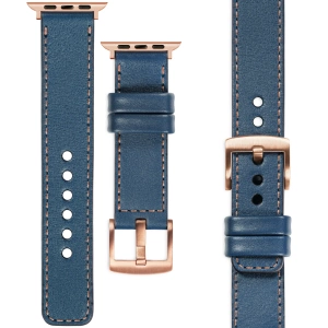 moVear Prestige C1 22mm Blue Jeans Leather strap for Apple Watch 10 / 9 / 8 / 7 / 6 / 5 / 4 / SE (46/45/44mm) & Ultra (49mm) | Blue Jeans stitching [sizes XS-XXL and buckle to choose from]