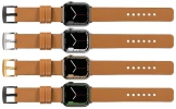 moVear Prestige S1 24mm Lederarmband für Apple Watch 10 / 9 / 8 / 7 / 6 / 5 / 4 / SE (46/45/44mm) & Ultra (49mm) Hellbraun [Adapter und Schnalle zur Auswahl]