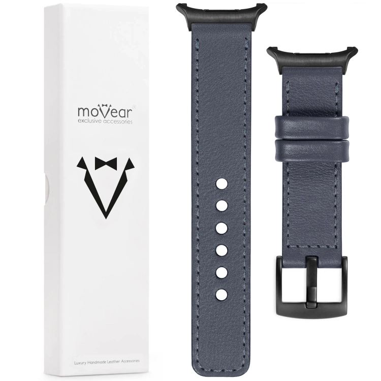 moVear Prestige C1 22mm Stahlgrau Lederarmband für Samsung Galaxy Watch Ultra | Stahlgrau Nähte [Größen XS-XXL und Schnalle zur Auswahl]