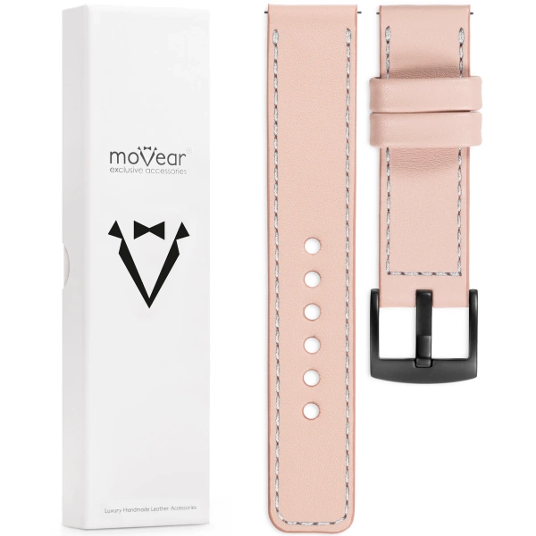 moVear Prestige C1 20mm Flesh pink Leather strap for Huawei Watch GT 3 2 1 / Pro (43/42mm) | Flesh pink stitching [sizes XS-XXL and buckle to choose from]