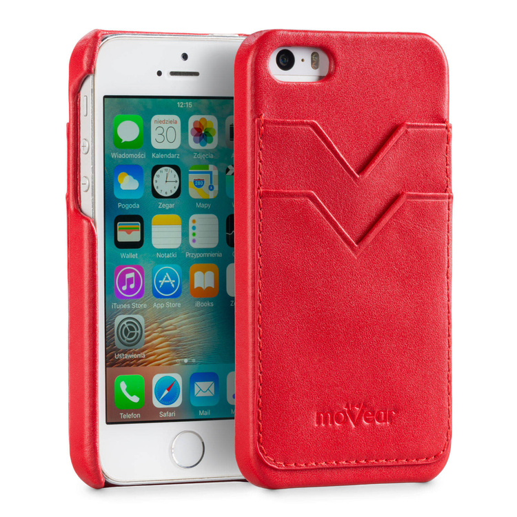 moVear backCover S+ Lederrückseite Cover für Apple iPhone SE / 5s / 5 | Glatte Leder-Hülle, Rot