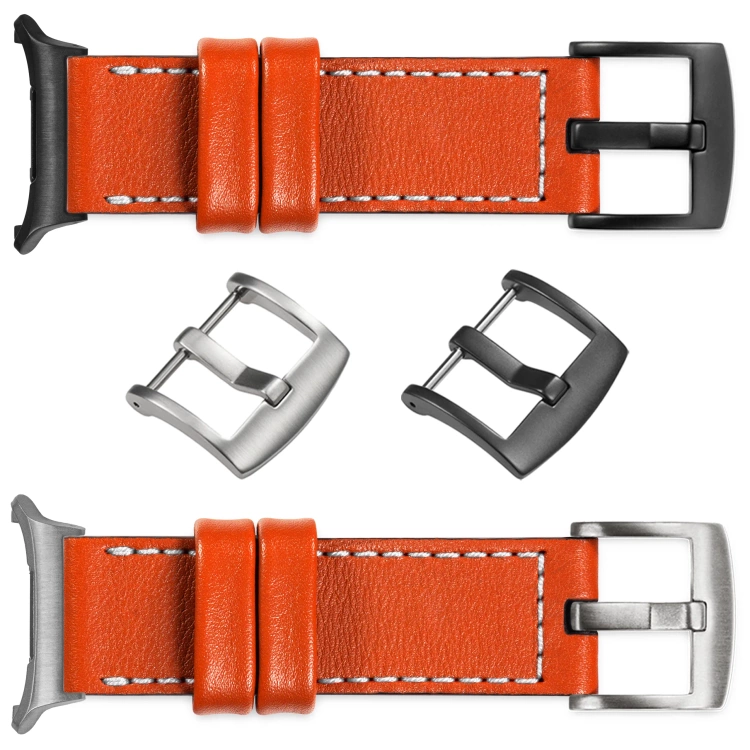 moVear Prestige C1 22mm Orange Lederarmband für Samsung Galaxy Watch Ultra | Orange Nähte [Größen XS-XXL und Schnalle zur Auswahl]