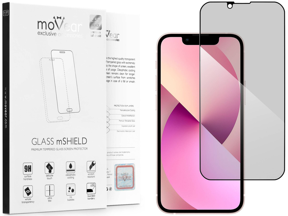 moVear GLASS mSHIELD 2.5D MAX privacy für Apple iPhone 13 Mini (5.4") | (Privatisierung, Handyhülle freundlich)