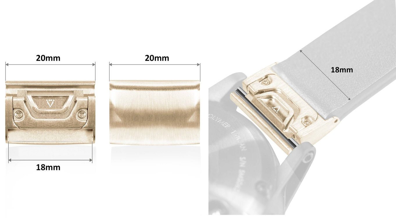 moVear | 18mm watch strap adapter for Garmin QuickFit 20mm Fenix / Instinct - 42/40mm | , Stainless steel +PVD