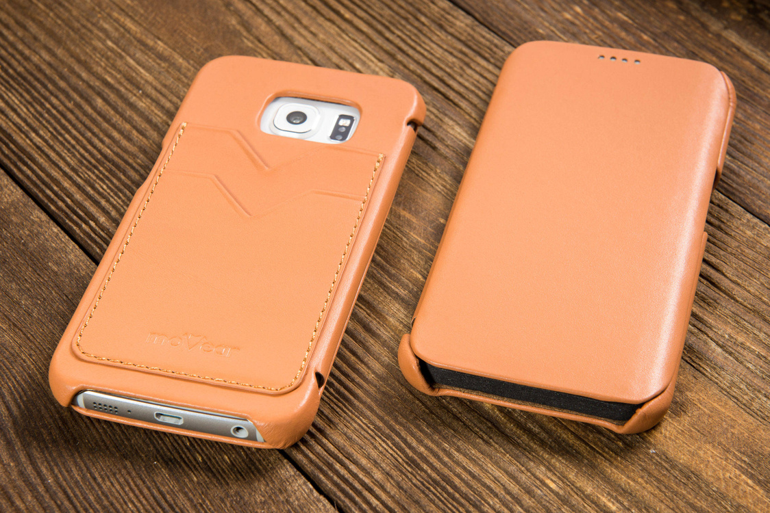 
                    moVear flipSide S+ Leder-Hülle für Samsung Galaxy S6 edge | Glatte Ledercase, Cappuccino