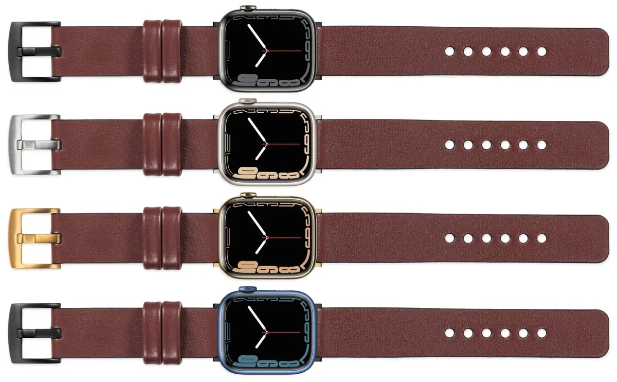 moVear Prestige S1 20mm Lederarmband für Apple Watch 10 / 9 / 8 / 7 / 6 / 5 / 4 / SE (42/41/40mm) Rotbraun [Adapter und Schnalle zur Auswahl]