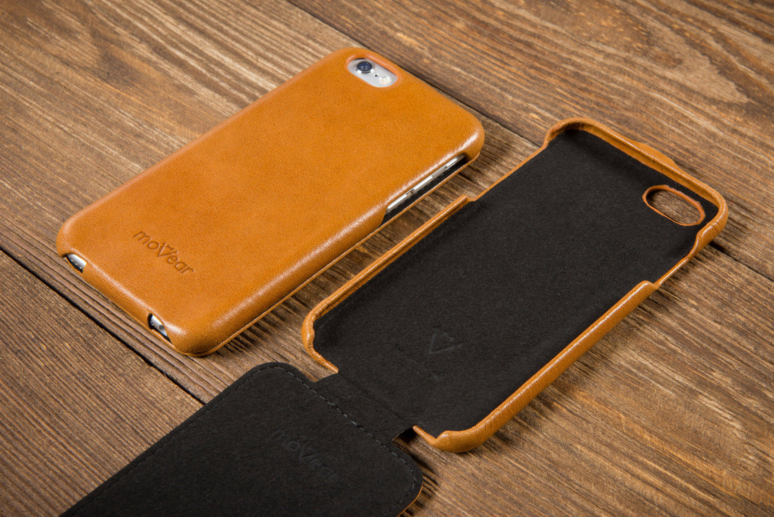 moVear flipDown C Leder-Hülle für Apple iPhone 6 / 6s | Vintage Ledercase, Hellbraun