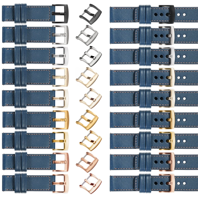 moVear Prestige C1 18mm Blue Jeans Leather strap for Garmin Vivoactive 4S, Venu 3S/2S, Vívomove 3S | Blue Jeans stitching [sizes XS-XXL and buckle to choose from]