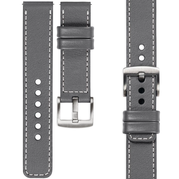 moVear Prestige C1 20mm Gray Leather strap for Samsung Galaxy Watch 7 / 6 / 5 / 4 / 3 & Pro / FE / Classic / Active | Gray stitching [sizes XS-XXL and buckle to choose from]