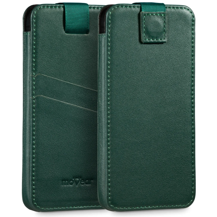 moVear pocketCase C+ Slide in leather Bag Pouch for Apple iPhone 17/16/15/14, 13/12/11 Pro, Xs/X | Nappa leather (Bottle green)