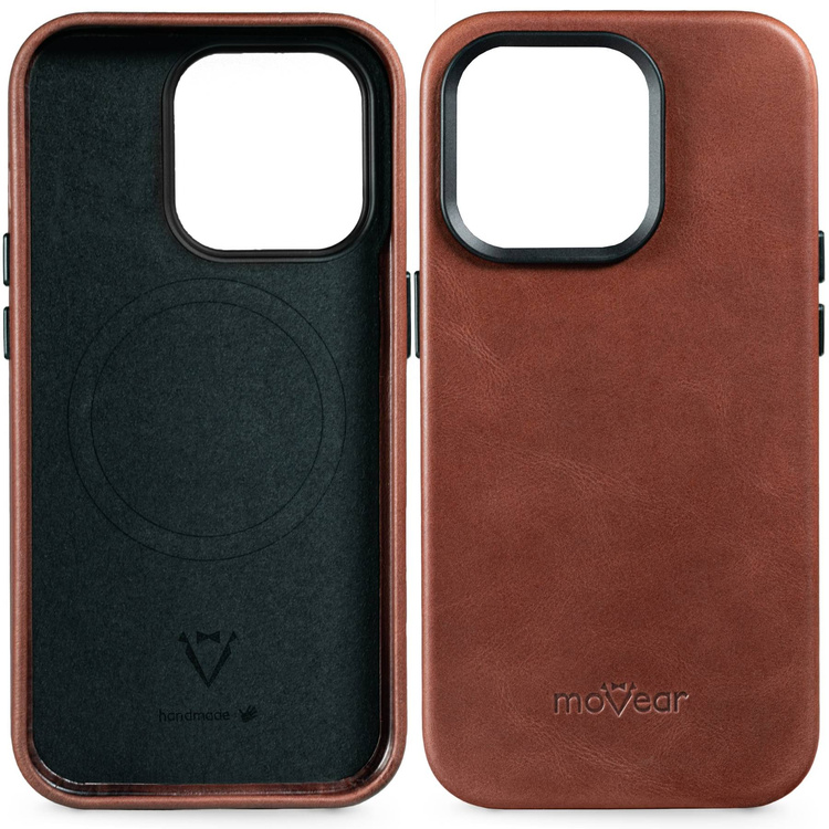 moVear [PRODUCT_MODEL] Leather back cover for Apple iPhone 14 Pro Max (6.7") | MagSafe compatible, Natural oiled leather (Auburn brown)