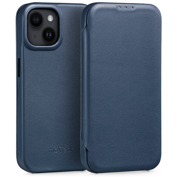 moVear flipSide 4S Leather slim case for Apple iPhone 14 (6,1") | Smooth leather (Navy blue)