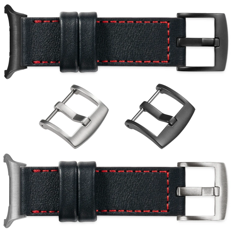 moVear Prestige C1 24mm Schwarz Lederarmband für Samsung Galaxy Watch Ultra | Schwarz Nähte [Größen XS-XXL und Schnalle zur Auswahl]