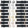 moVear Prestige C1 20mm Schwarz Lederarmband für Apple Watch 10 / 9 / 8 / 7 / 6 / 5 / 4 / SE (42/41/40mm) | Schwarz Nähte [Größen XS-XXL und Schnalle zur Auswahl]