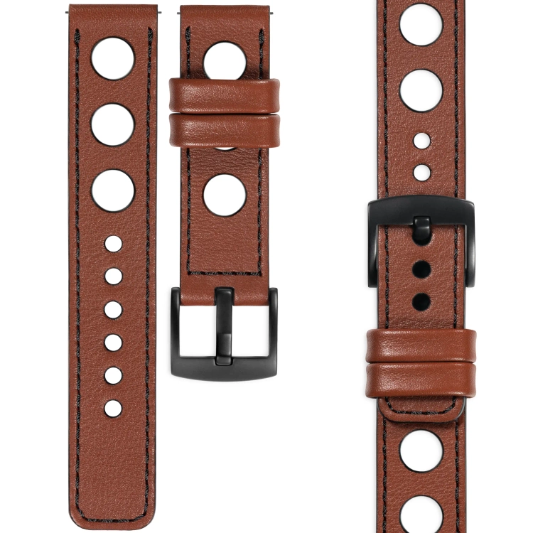 moVear Prestige R1 26mm Uhrenarmband aus Leder | Braun, Braun Nähte [Größen XS-XXL und Schnalle zur Auswahl]