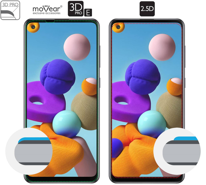 moVear GLASS mSHIELD 3D PRO-E for Samsung Galaxy A21 (6.5") (case friendly)