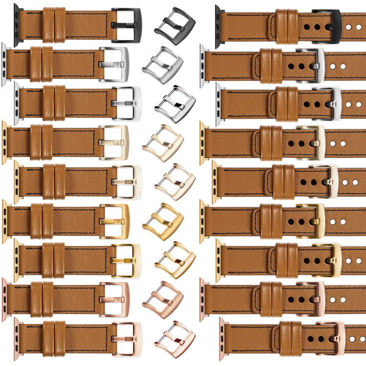 moVear Prestige C1 22mm Hellbraun Lederarmband für Apple Watch 10 / 9 / 8 / 7 / 6 / 5 / 4 / SE (42/41/40mm) | Hellbraun Nähte [Größen XS-XXL und Schnalle zur Auswahl]
