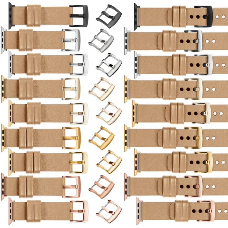 moVear Prestige S1 22mm Lederarmband für Apple Watch 10 / 9 / 8 / 7 / 6 / 5 / 4 / SE (42/41/40mm) Cappuccino [Adapter und Schnalle zur Auswahl]