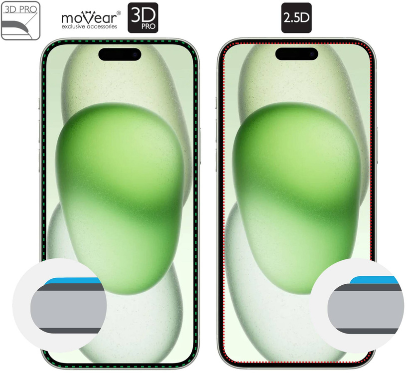 moVear mBOX GLASS mSHIELD 3D PRO for Apple iPhone 16 Plus / 15 Plus (6.7") (easy installation)