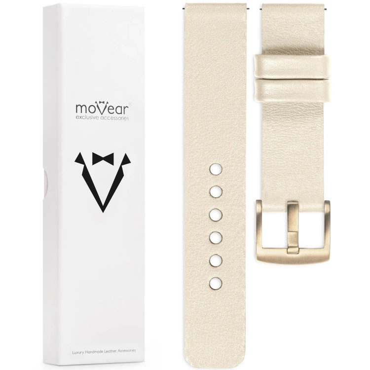 moVear Prestige S1 18mm Lederarmband für Garmin Vivoactive 4S, Venu 3S/2S, Vívomove 3S Nude [Schließe nach Wahl]
