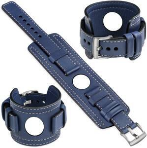 moVear Prestige CW1 20mm Breites Lederarmband mit Polster für Samsung Galaxy Watch 7 / 6 / 5 / 4 / 3 & Pro / FE / Classic / Active | Navy blau, Navy blau Nähte [Größen XS-XXL und Schnalle zur Auswahl]