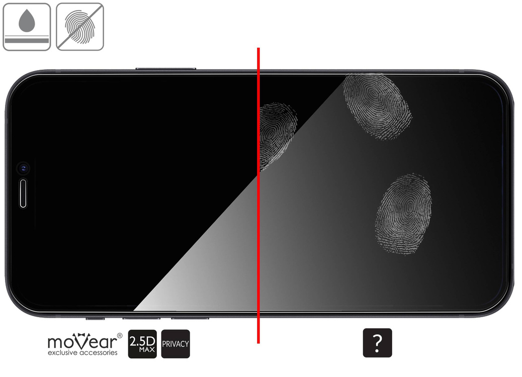 moVear GLASS mSHIELD 2.5D MAX privacy für Apple iPhone 12 Pro Max (6.7") | (Privatisierung, Handyhülle freundlich)