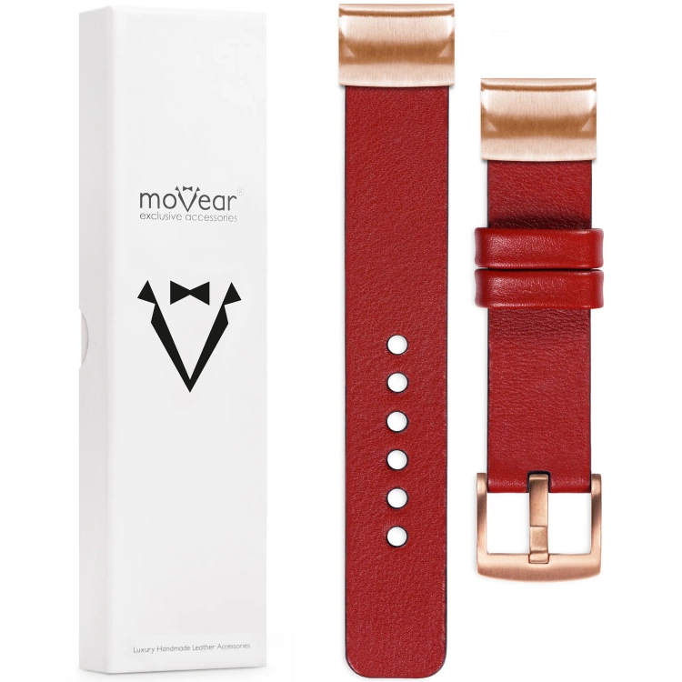 moVear Prestige S1 Lederarmband für Garmin QuickFit 20mm (Fenix / Instinct - 43/42/40mm) Scharlachrot [Schließe nach Wahl]