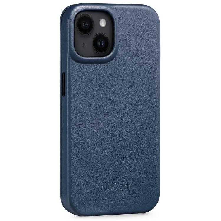 moVear flipSide 4S Leather slim case for Apple iPhone 14 (6,1") | Smooth leather (Navy blue)