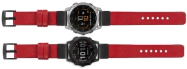 moVear Prestige S1 Lederarmband für Garmin QuickFit 26mm (Fenix / Epix / Quatix / Tactix / Enduro - 51mm) Scharlachrot [Schließe nach Wahl]