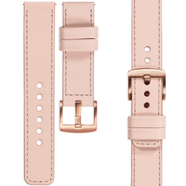 moVear Prestige C1 20mm Fleisch rosa Lederarmband für Samsung Galaxy Watch 7 / 6 / 5 / 4 / 3 & Pro / FE / Classic / Active | Fleisch rosa Nähte [Größen XS-XXL und Schnalle zur Auswahl]