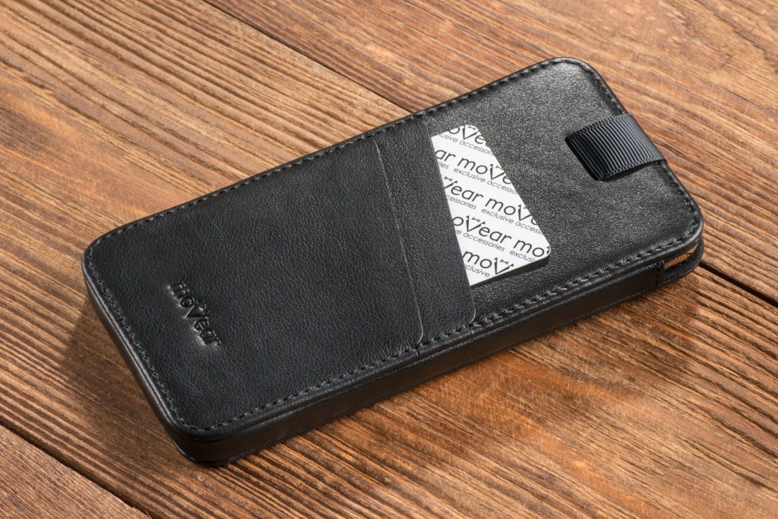 moVear pocketCase C+ Einschubtasche aus Leder für Smartfon rozmiar S (ok 141 x 68 x 8mm) | Nappaleder (Schwarz)