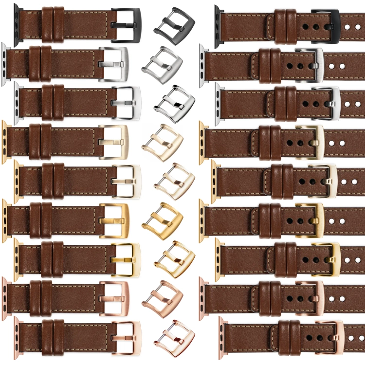moVear Prestige C1 20mm Dunkelbraun Lederarmband für Apple Watch 10 / 9 / 8 / 7 / 6 / 5 / 4 / SE (42/41/40mm) | Dunkelbraun Nähte [Größen XS-XXL und Schnalle zur Auswahl]