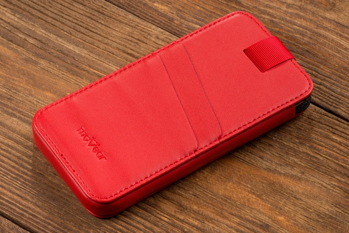 moVear pocketCase C+ Einschubtasche aus Leder für Apple iPhone Air / 11 Pro MAX / Xs MAX / 11 / XR / 8/7/6 Plus | Nappaleder (Rot)