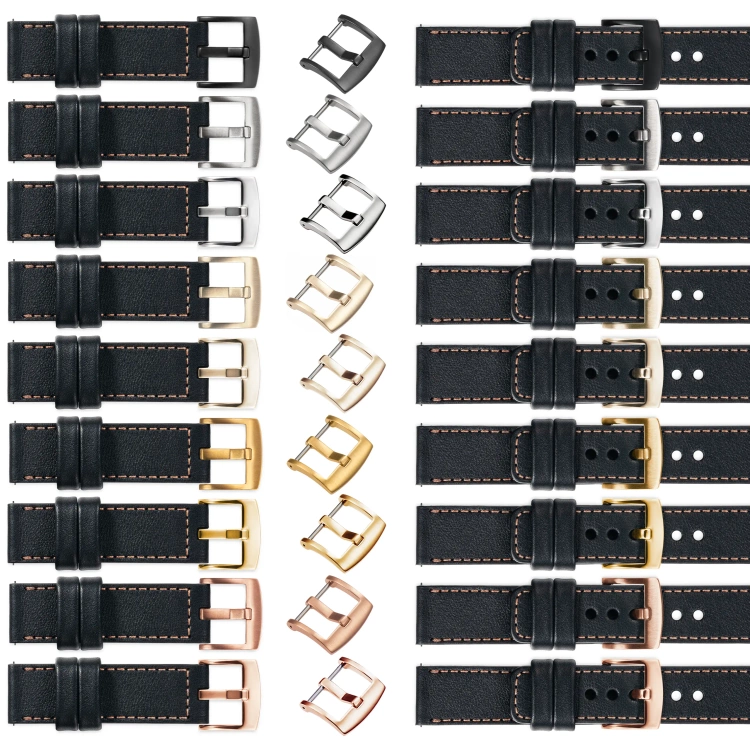 moVear Prestige C1 22mm Black Leather strap for Garmin Vivoactive 4, Venu 3/2 | Black stitching [sizes XS-XXL and buckle to choose from]