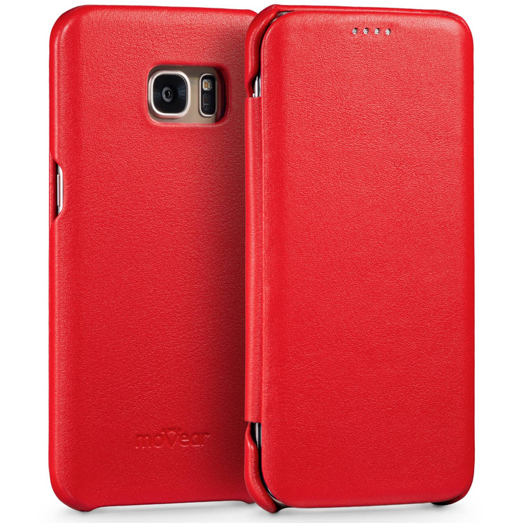 moVear flipSide S Ledertasche für Samsung Galaxy S7 edge (5.5") | Glatte Leder, Handy Hülle book type (Rot)