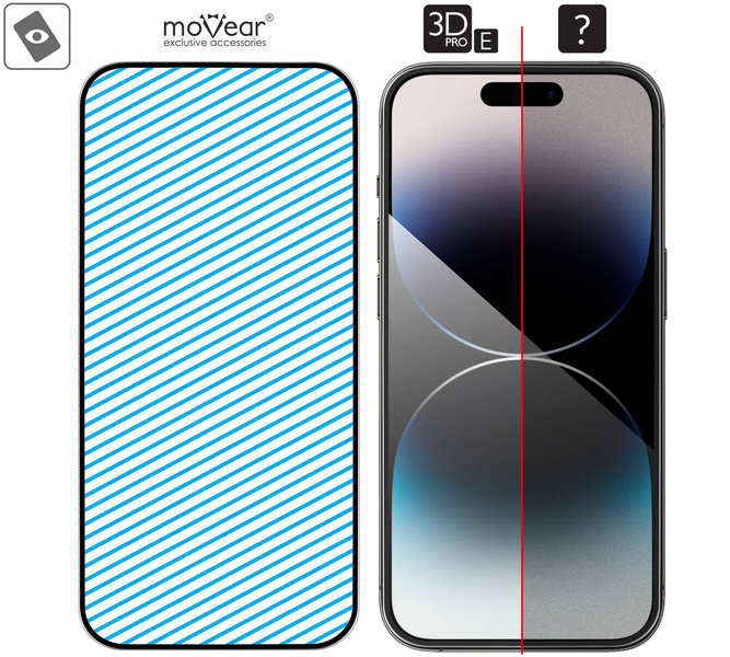 moVear GLASS mSHIELD 3D PRO-E für Apple iPhone 14 Pro (6.1") (Handyhülle freundlich)