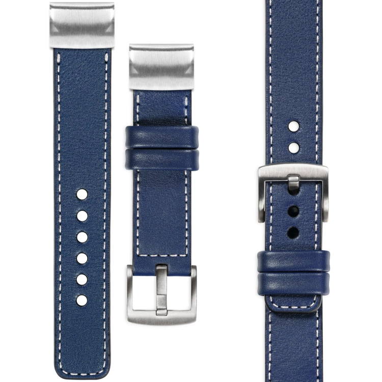 moVear Prestige C1 Leather strap for Garmin QuickFit 20mm (Fenix / Instinct - 43/42/40mm) Navy blue, Navy blue stitching [sizes XS-XXL and buckle to choose from]