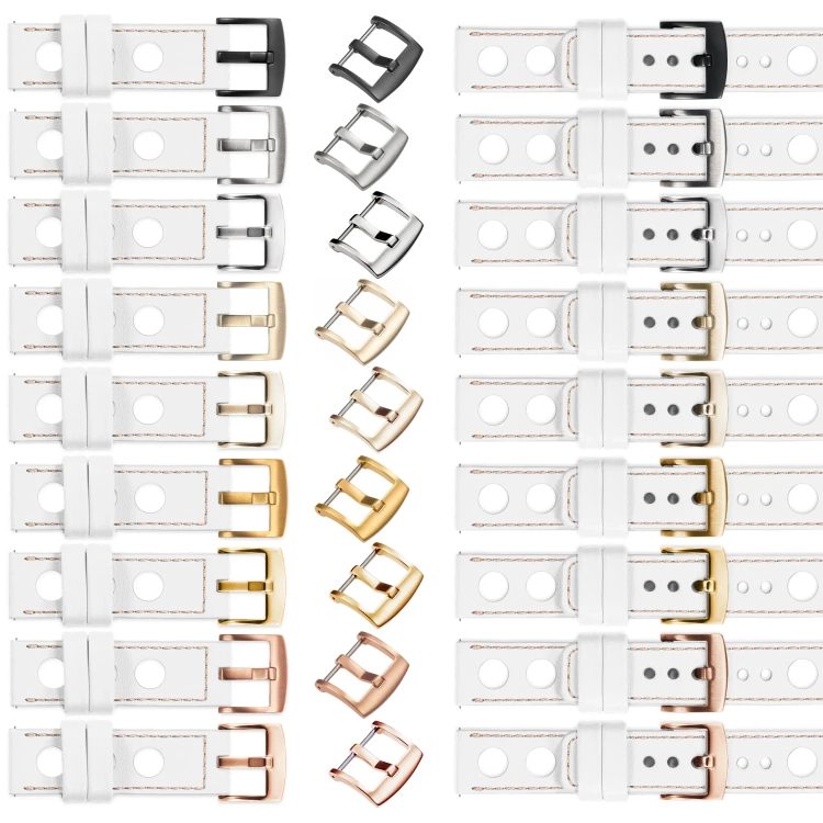 moVear Prestige R1 18mm leather watch strap | White, White stitching [sizes XS-XXL and buckle to choose from]