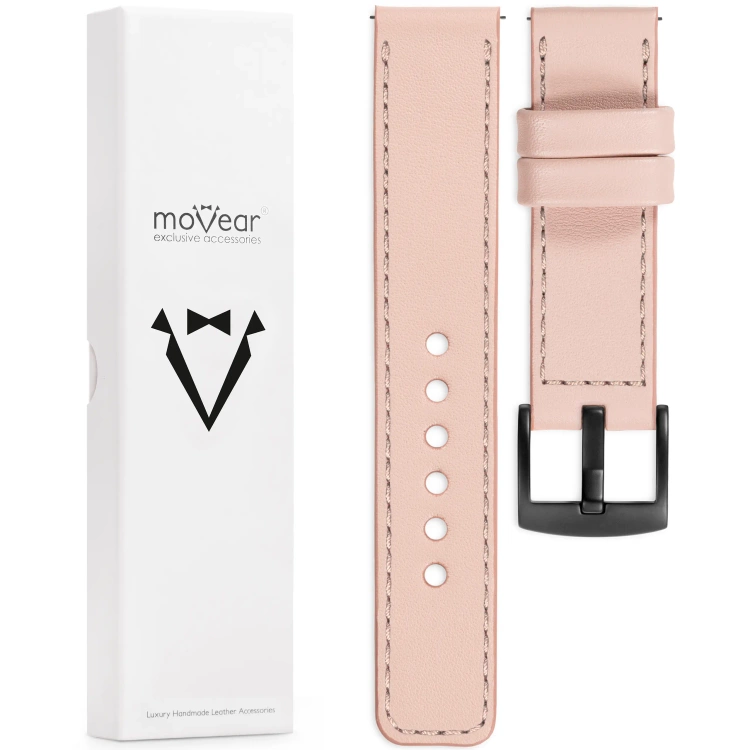 moVear Prestige C1 22mm Flesh pink Leather strap for Garmin Vivoactive 4, Venu 3/2 | Flesh pink stitching [sizes XS-XXL and buckle to choose from]