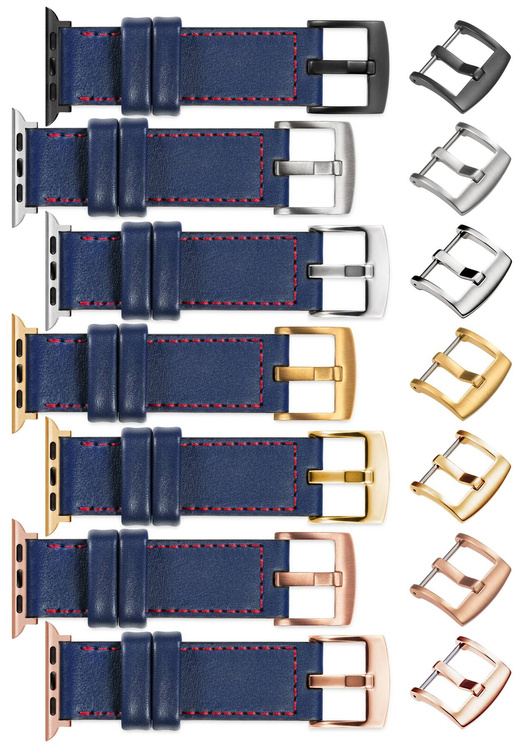 moVear Prestige CW1 20mm Wide leather watch strap with pad for Apple Watch 10 / 9 / 8 / 7 / 6 / 5 / 4 / SE (42/41/40mm) | Navy blue, Navy blue stitching [sizes XS-XXL and buckle to choose from]