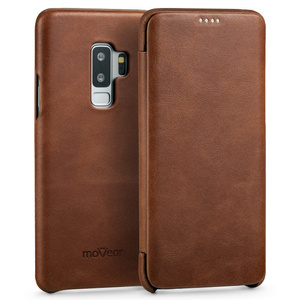 moVear flipSide S Leather slim case for Samsung Galaxy S9+ (Plus) (6.2") | Smooth leather (Dark brown)