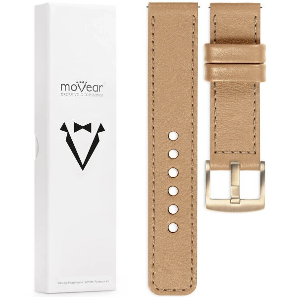 moVear Prestige C1 18mm Cappuccino Leather strap for Huawei Watch GT 5 4 / Pro (42/41mm) | Cappuccino stitching [sizes XS-XXL and buckle to choose from]