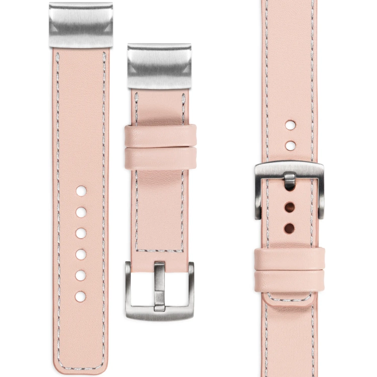 moVear Prestige C1 Leather strap for Garmin QuickFit 22mm (Fenix / Forerunner / Epix / Instinct / Enduro / Quatix / MARQ - 47/45mm) Flesh pink, Flesh pink stitching [sizes XS-XXL and buckle to choose from]