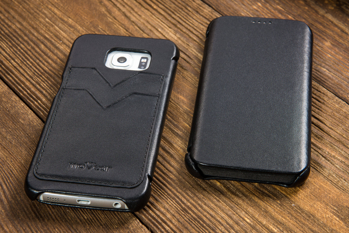 
                    moVear flipSide S+ Leder-Hülle für Samsung Galaxy S6 edge | Glatte Ledercase, Schwarz