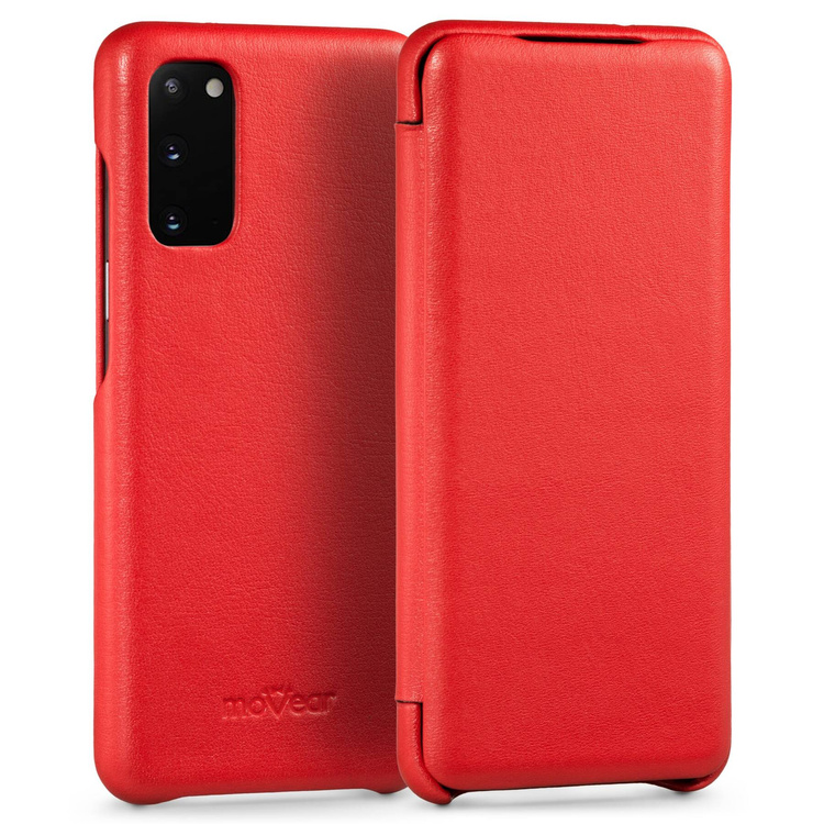 moVear flipSide S Ledertasche für Samsung Galaxy S20 (6.2") | Glatte Leder, Handy Hülle book type (Rot)