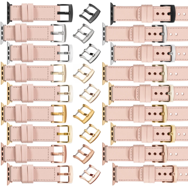 moVear Prestige C1 20mm Flesh pink Leather strap for Apple Watch 10 / 9 / 8 / 7 / 6 / 5 / 4 / SE (46/45/44mm) & Ultra (49mm) | Flesh pink stitching [sizes XS-XXL and buckle to choose from]