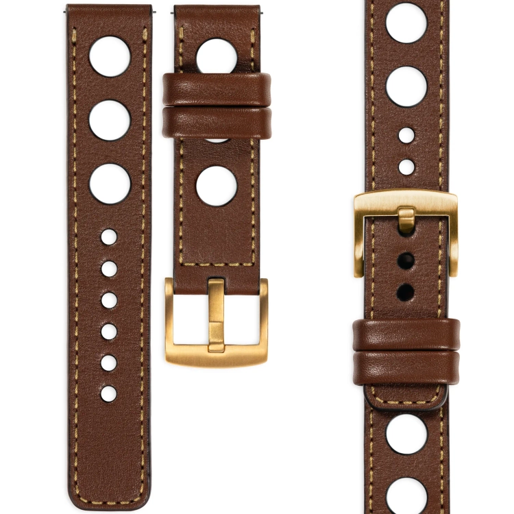 moVear Prestige R1 20mm leather watch strap | Dark brown, Dark brown stitching [sizes XS-XXL and buckle to choose from]