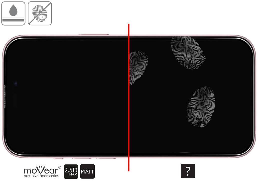 moVear mBOX GLASS mSHIELD 2.5D MAX MATT für Apple iPhone 16 / 15 (6,1") (Handyhülle freundlich, Antireflex, mit Applikator)