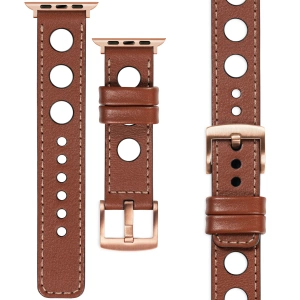 moVear Prestige R1 22mm Brown Leather strap for Apple Watch 10 / 9 / 8 / 7 / 6 / 5 / 4 / SE (46/45/44mm) & Ultra (49mm) | Brown stitching [sizes XS-XXL and buckle to choose from]