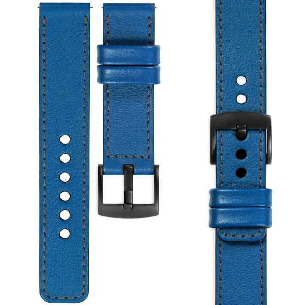 moVear Prestige C1 26mm leather watch strap | Blue, Blue stitching [sizes XS-XXL and buckle to choose from]